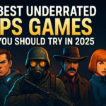 Four characters from underrated FPS games with bold title text 'Best Underrated FPS Games You Should Try in 2025' on a dark futuristic background