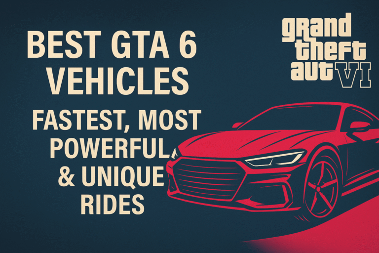 "Ultra-HD 16:9 thumbnail showcasing the fastest, most powerful, and unique rides in GTA 6, featuring a dynamic textured background and bold typography."
