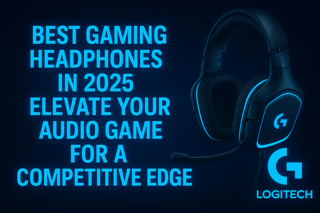 - "Ultra-HD 16:9 thumbnail featuring a cutting-edge gaming headphone with a vibrant neonic blue 3D textured background, designed for maximum immersive audio and competitive gaming edge."