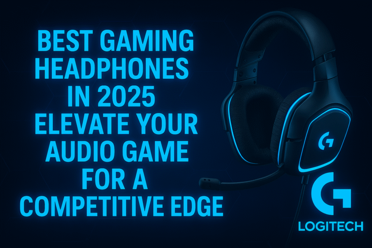 - "Ultra-HD 16:9 thumbnail featuring a cutting-edge gaming headphone with a vibrant neonic blue 3D textured background, designed for maximum immersive audio and competitive gaming edge."