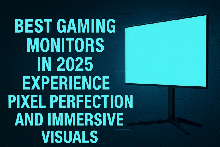 - "Ultra-HD 16:9 thumbnail featuring a high-performance gaming monitor with a neonic light ice blue theme and an immersive 3D textured background, designed for pixel-perfect visuals."