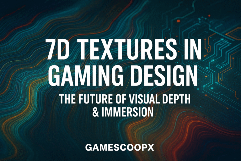7D textures in gaming thumbnail with futuristic design, glowing elements, and immersive visual depth in 16:9 format.