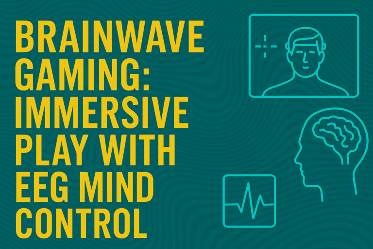 Brainwave gaming thumbnail featuring EEG headset, neural interface overlays, and vibrant 7D textured background in a perfectly aligned 16:9 layout.”