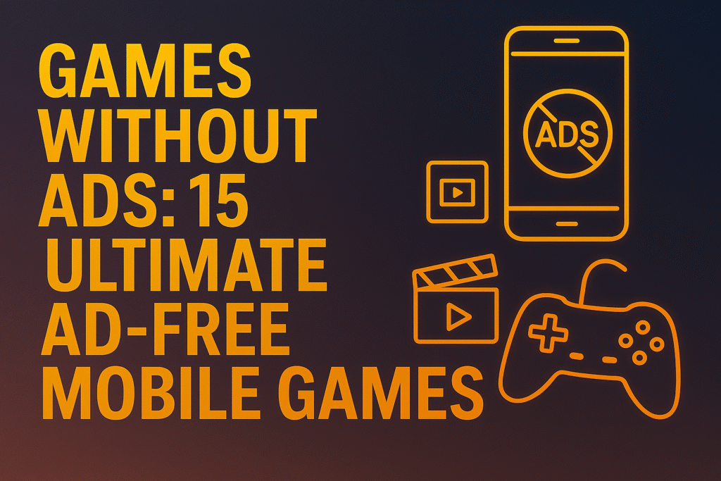 Thumbnail for games without ads featuring clean mobile UI design, no ads icons, and sleek distraction-free visuals in 16:9 format.