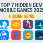 Hidden gem mobile games 2025 thumbnail with a light grey background and colorful layout showcasing 7 unknown game icons, a glowing ‘Hidden Gems’ label, and vibrant color accents in 16:9 format.